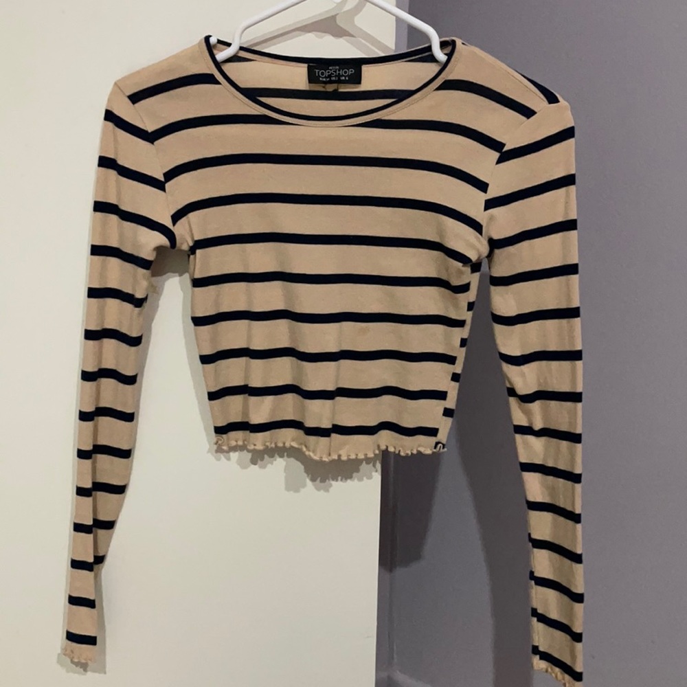 Tan and navy striped crop top